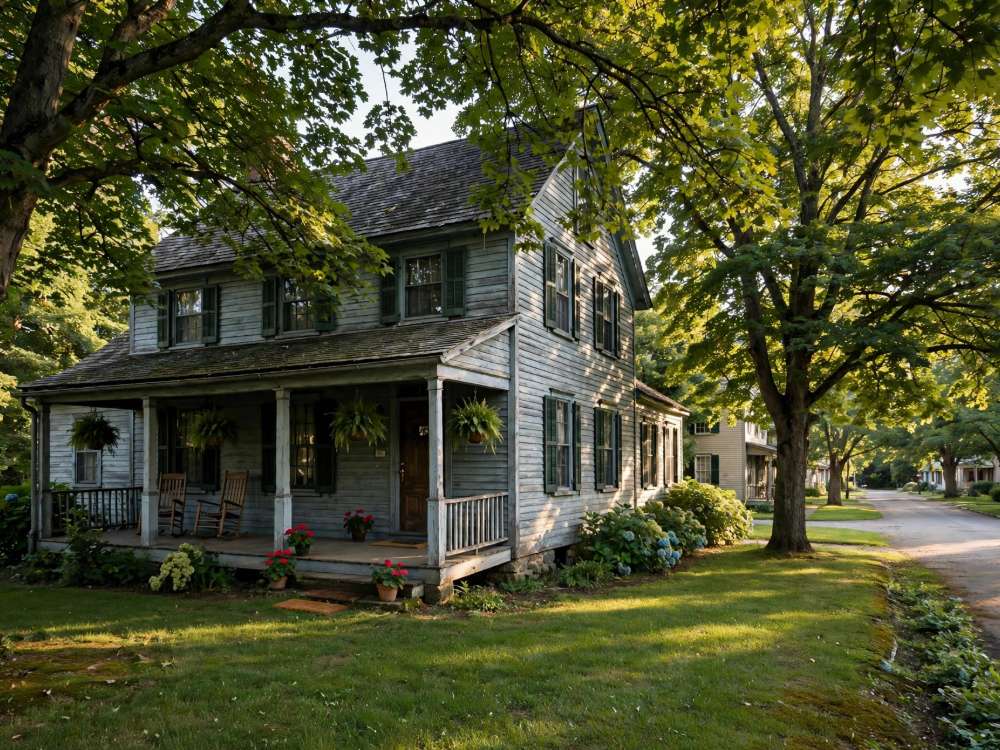 Village homes with mature trees along a road in Clay, in the Ephrata area