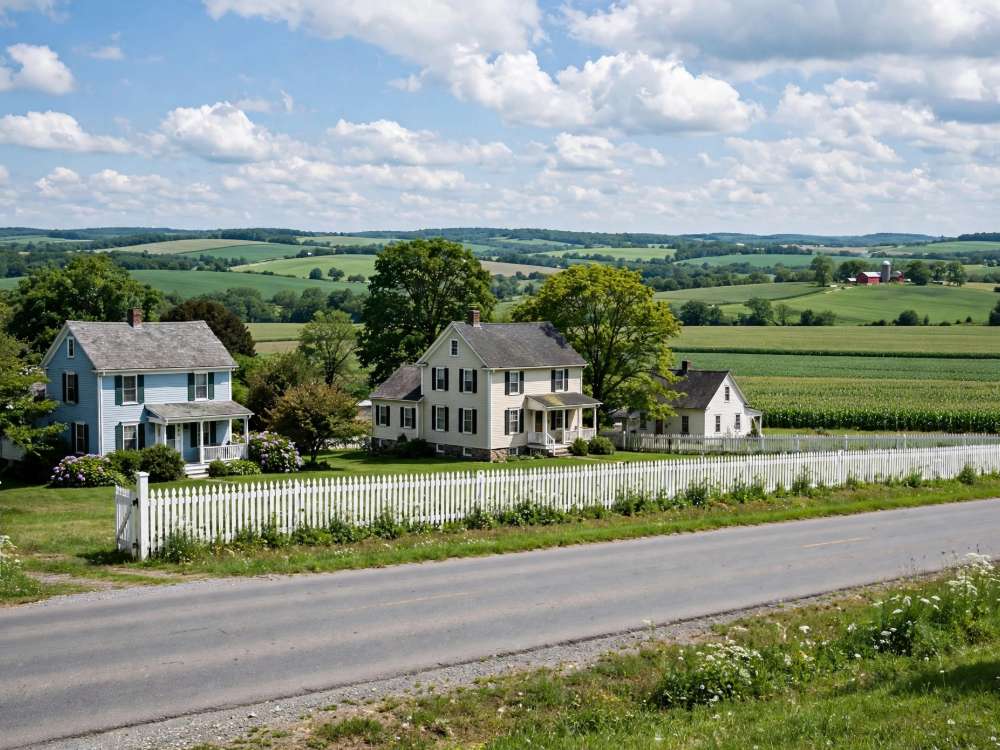 Village homes with farmland behind them near Murrell, in the Ephrata area