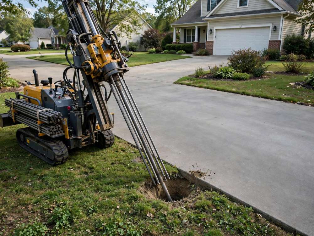 Directional boring path running under a driveway in Ephrata without disturbing the surface