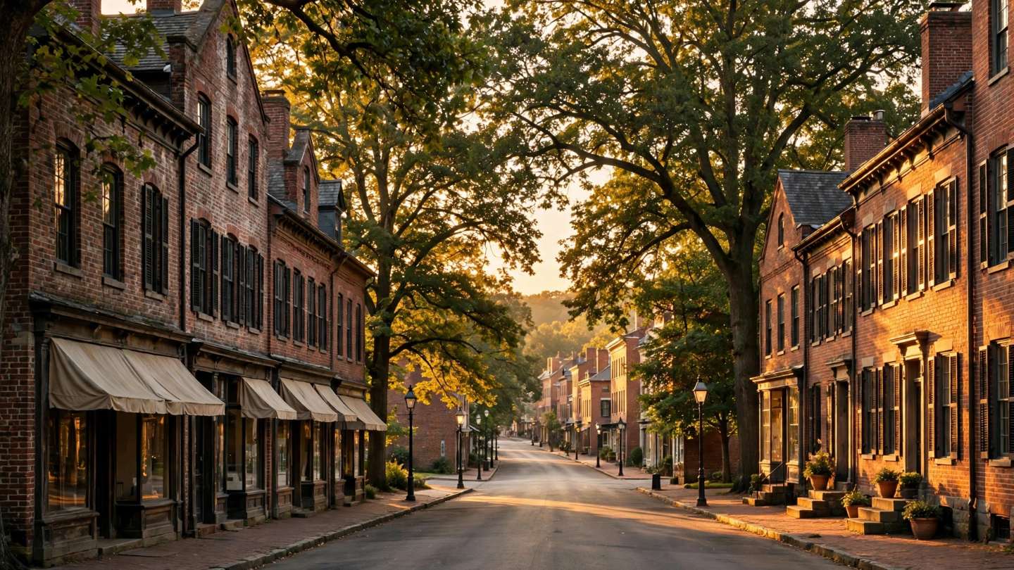 Historic brick homes along Main Street in Ephrata Borough, Pennsylvania