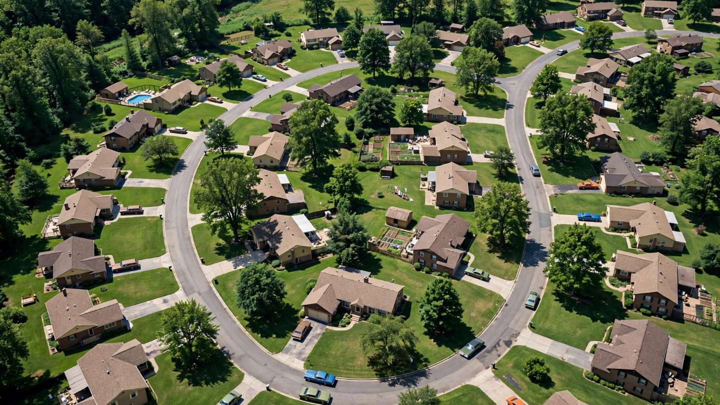 Suburban subdivision street with ranch homes in Ephrata Township, Pennsylvania